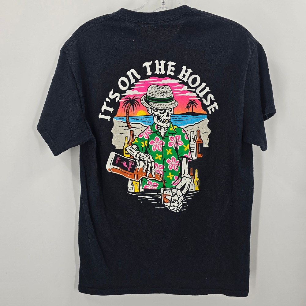 Retrofit Mens Its On The House Skeleton‎ Graphic T-Shirt Black Size M Cotton